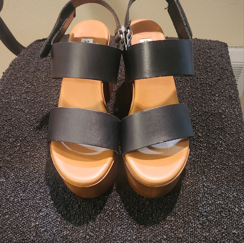 Steve Madden Marena Slingback Platform (Size 37/US 7) Black and wood - Picture 6 of 6